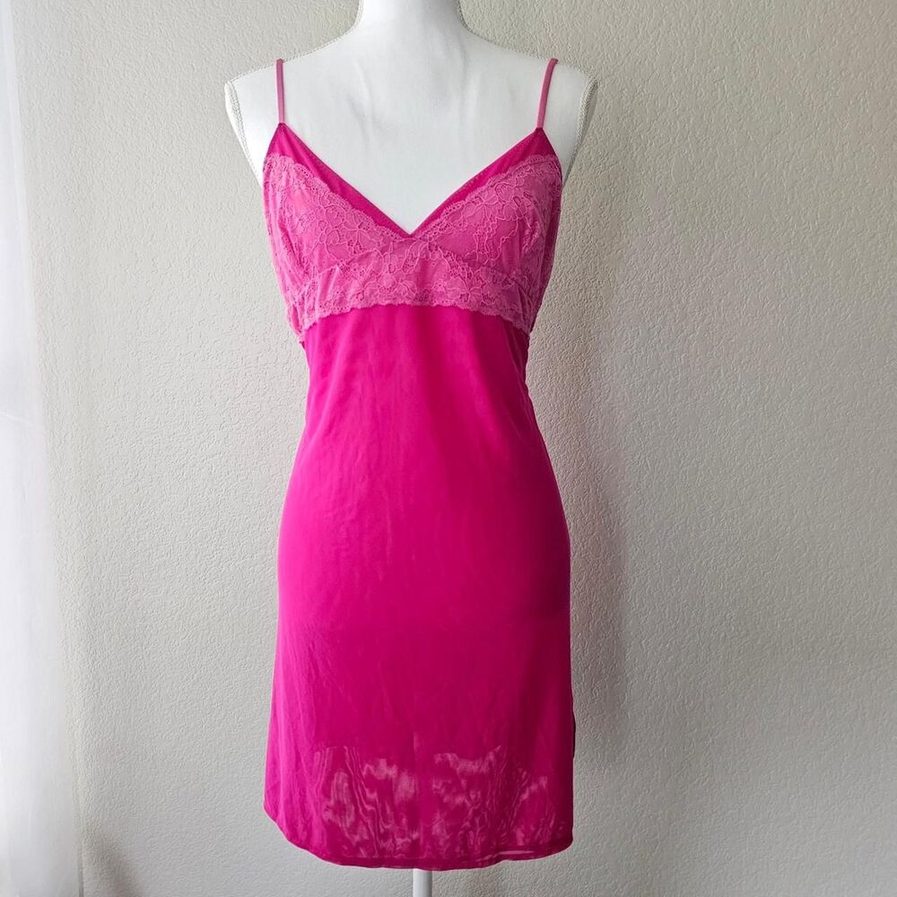 DKNY Barbie Hot Pink Coquette Mesh & Lace Slip Dress